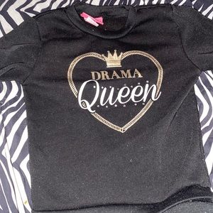 Black Drama Queen sweater with blue jeans size 4T
